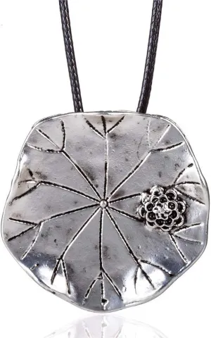 Vintage Plant Jewelry Lotus Pendant necklaces for women Long Necklace Chokers Black Rope chain Leaf