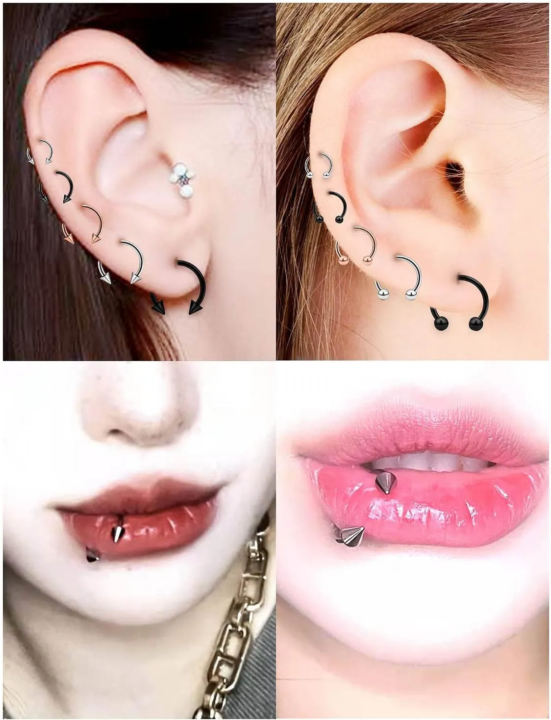 Vsnnsns 14G-16G-20G Septum & Nose Rings - Surgical Steel Piercing Jewelry: Horseshoe, Snake Bite, Smiley, Daith Rook Earrings for Women & Men - 6MM-16MM - 30PCS