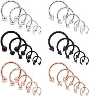 Vsnnsns 14G-16G-20G Septum & Nose Rings - Surgical Steel Piercing Jewelry: Horseshoe, Snake Bite, Smiley, Daith Rook Earrings for Women & Men - 6MM-16MM - 30PCS