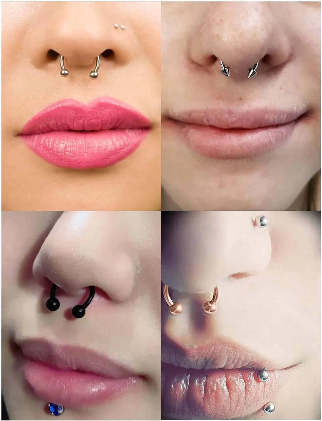 Vsnnsns 14G-16G-20G Septum & Nose Rings - Surgical Steel Piercing Jewelry: Horseshoe, Snake Bite, Smiley, Daith Rook Earrings for Women & Men - 6MM-16MM - 30PCS