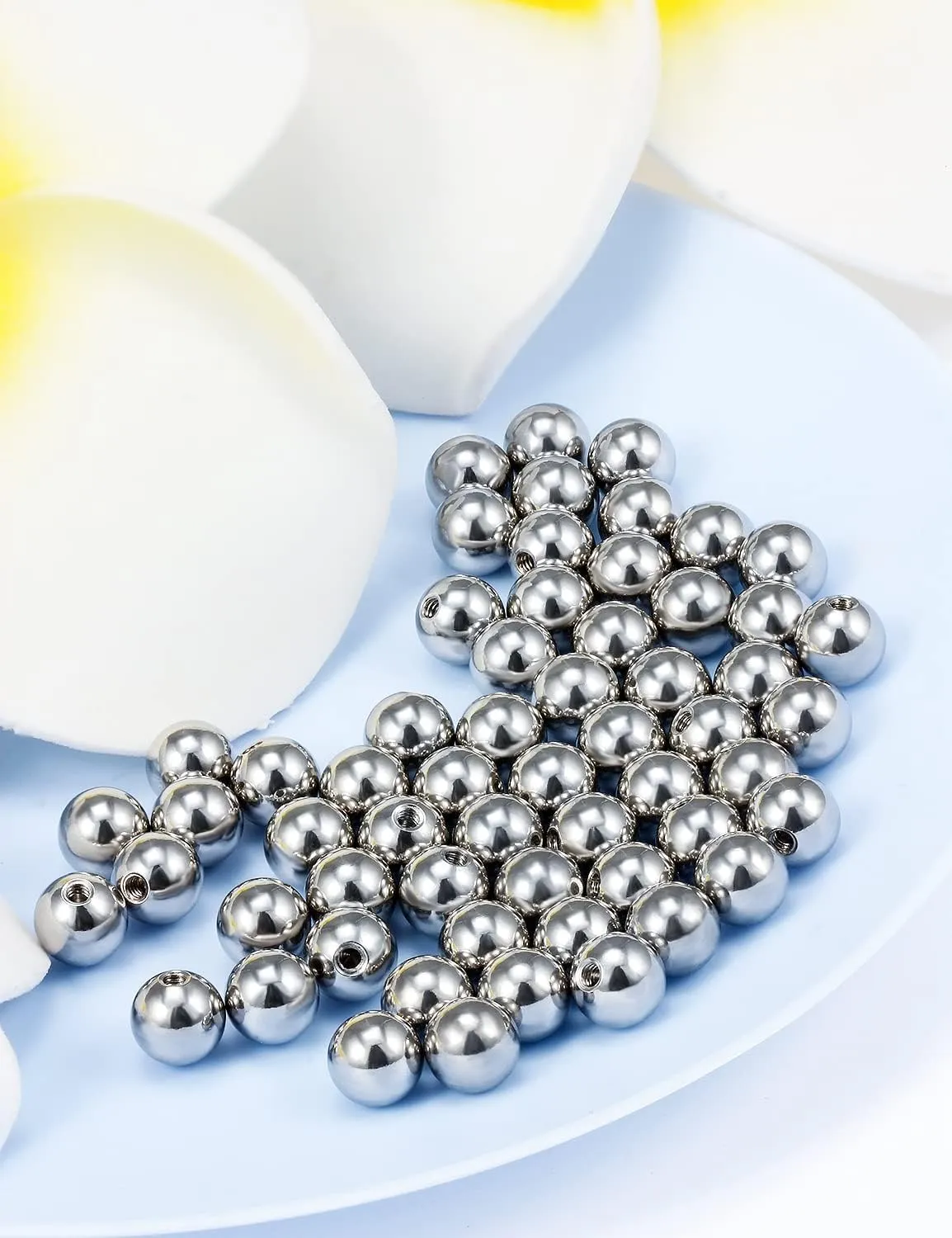 Vsnnsns 14G & 16G Piercing Balls - 316L Surgical Steel, Externally Threaded, 2.5MM-6MM, Silver, 60 Pcs for Septum, Lip, Tongue, Nipple, Belly, Eyebrow Rings