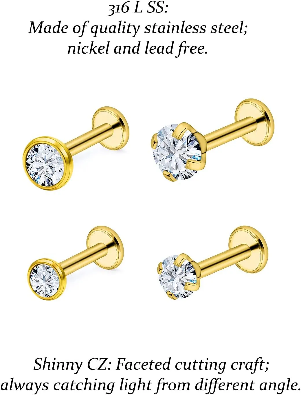 Vsnnsns 14G Lip Rings Stainless Steel Tragus Helix Conch Piercing Jewelry Snake Bite Piercing Monroe Lip Rings Labret Medusa Cartilage Lobe Earrings Piercing Jewelry Cubic Zirconia 2MM 3MM 4MM