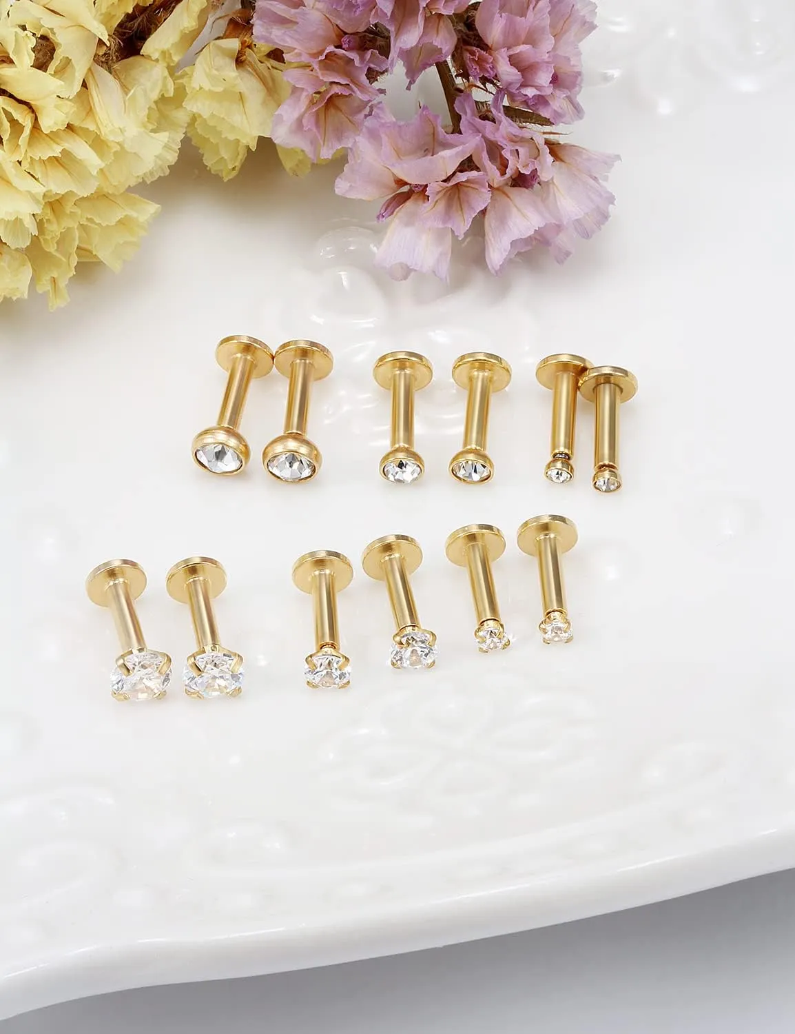 Vsnnsns 14G Lip Rings Stainless Steel Tragus Helix Conch Piercing Jewelry Snake Bite Piercing Monroe Lip Rings Labret Medusa Cartilage Lobe Earrings Piercing Jewelry Cubic Zirconia 2MM 3MM 4MM