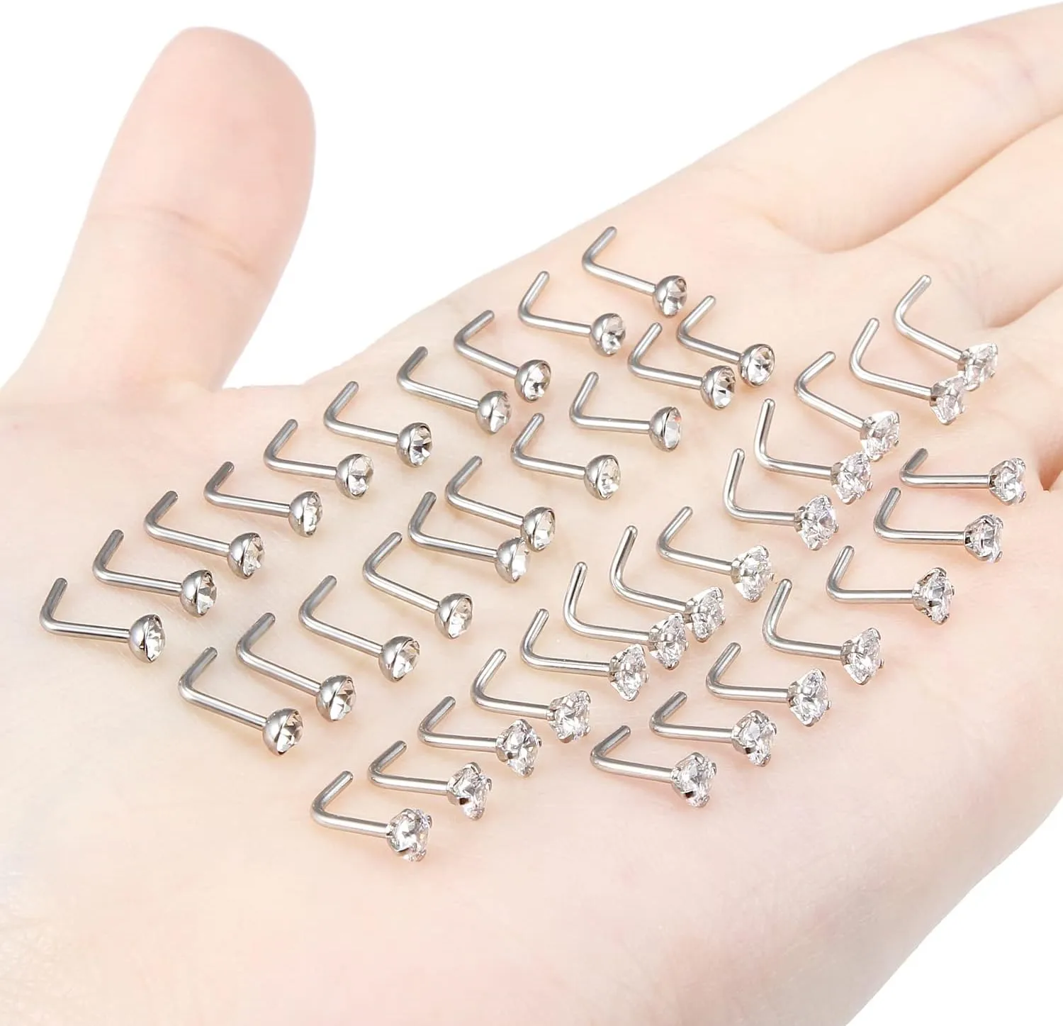 Vsnnsns 14K Gold Filled 18G 20G 22G Nose Rings Studs Piercing Jewelry for Women 316L Stainless Surgical Steel L Shaped Corkscrew Bone Nose Ring Studs Nostril Piercings Jewelry Diamond CZ Silver Gold
