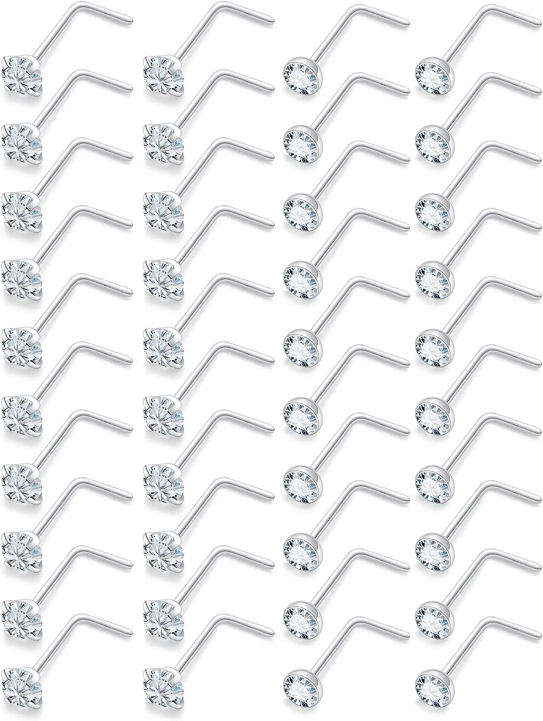 Vsnnsns 14K Gold Filled 18G 20G 22G Nose Rings Studs Piercing Jewelry for Women 316L Stainless Surgical Steel L Shaped Corkscrew Bone Nose Ring Studs Nostril Piercings Jewelry Diamond CZ Silver Gold