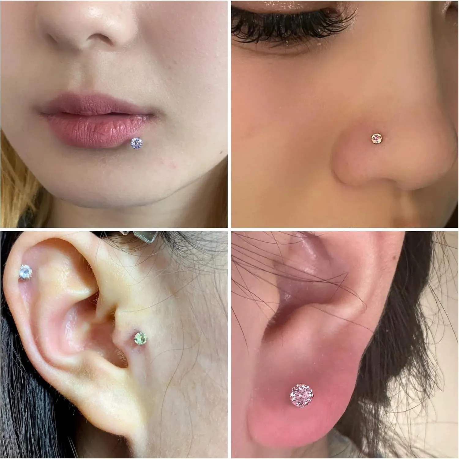 Vsnnsns 16G 18G 20G Threadless Push in Lip Rings Stainless Steel Flat Back Nose Rings Studs Earrings Tragus Helix Conch Cartilage Lobe Earrings Stud Piercing Jewelry for Women Men Diamond CZ Silver
