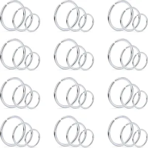 Vsnnsns 18G 20G 22G Nose Rings Hoops for Women Men - 316L Stainless Surgical Steel Lip Septum Rings Helix Tragus Cartilage Earring Piercing Jewelry 6mm 8mm 10mm Nose Piercing Hoops - 36Pcs