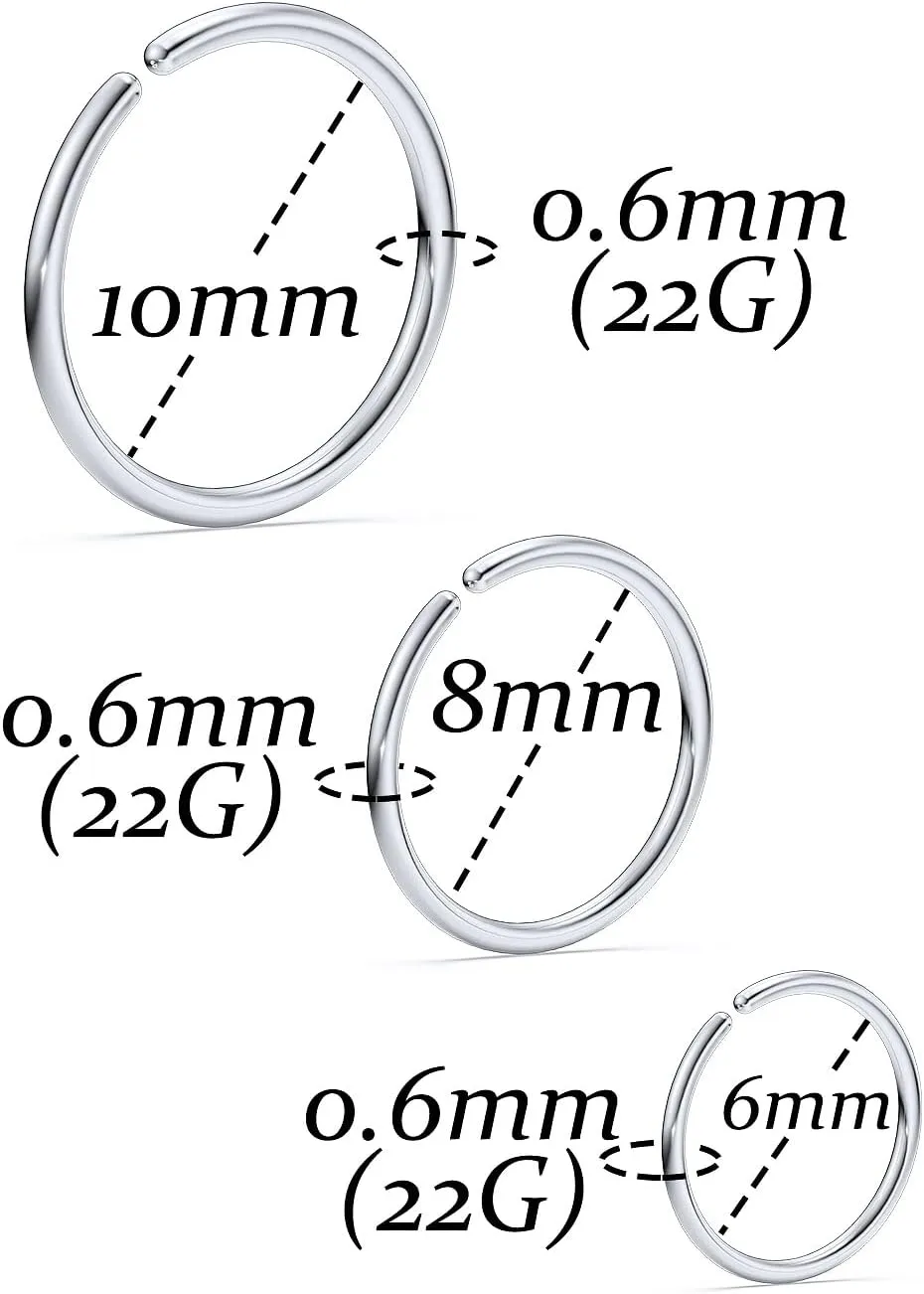 Vsnnsns 18G 20G 22G Nose Rings Hoops for Women Men - 316L Stainless Surgical Steel Lip Septum Rings Helix Tragus Cartilage Earring Piercing Jewelry 6mm 8mm 10mm Nose Piercing Hoops - 36Pcs