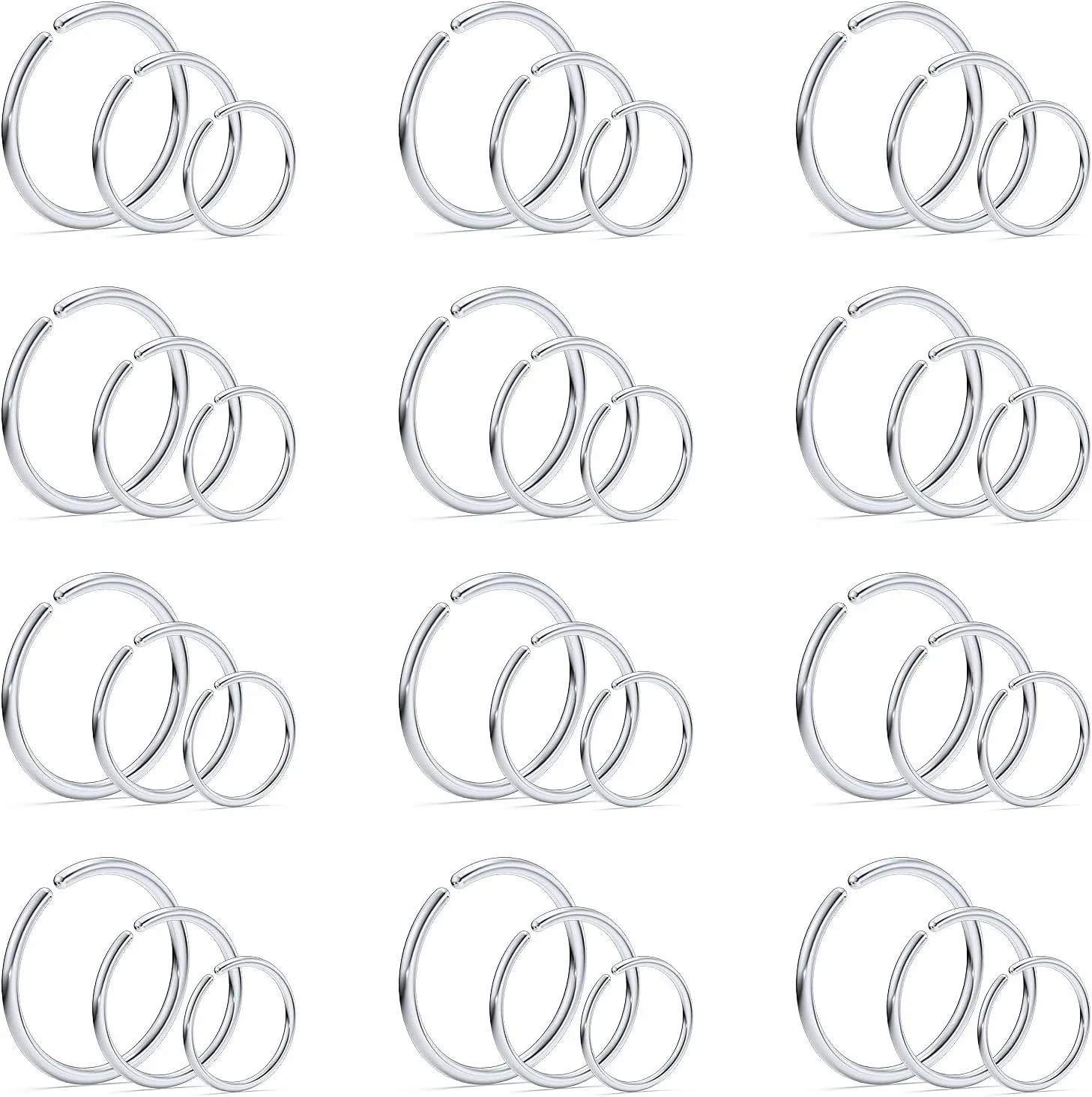 Vsnnsns 18G 20G 22G Nose Rings Hoops for Women Men - 316L Stainless Surgical Steel Lip Septum Rings Helix Tragus Cartilage Earring Piercing Jewelry 6mm 8mm 10mm Nose Piercing Hoops - 36Pcs
