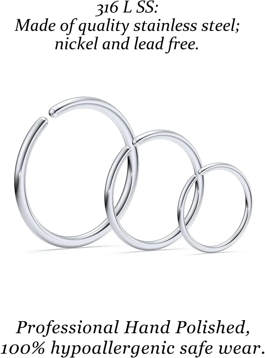 Vsnnsns 18G 20G 22G Nose Rings Hoops for Women Men - 316L Stainless Surgical Steel Lip Septum Rings Helix Tragus Cartilage Earring Piercing Jewelry 6mm 8mm 10mm Nose Piercing Hoops - 36Pcs