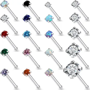 Vsnnsns 18G 20G 22G Nose Rings Studs Piercing Jewelry for Women 316L Surgical Stainless Steel L Shaped Corkscrew Straight Opal Diamond CZ Nose Rings Studs Nostril Piercing Jewelry For Women Men Silver