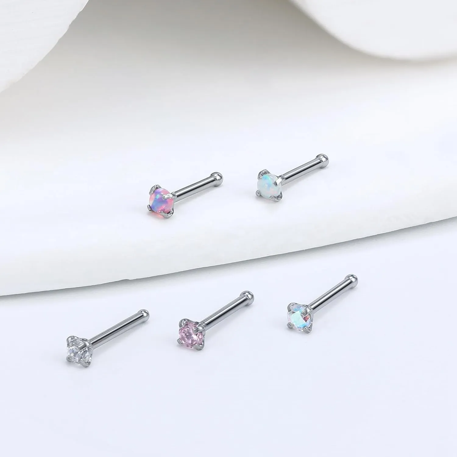 Vsnnsns 18G 20G 22G Nose Rings Studs Piercing Jewelry for Women 316L Surgical Stainless Steel L Shaped Corkscrew Straight Opal Diamond CZ Nose Rings Studs Nostril Piercing Jewelry For Women Men Silver