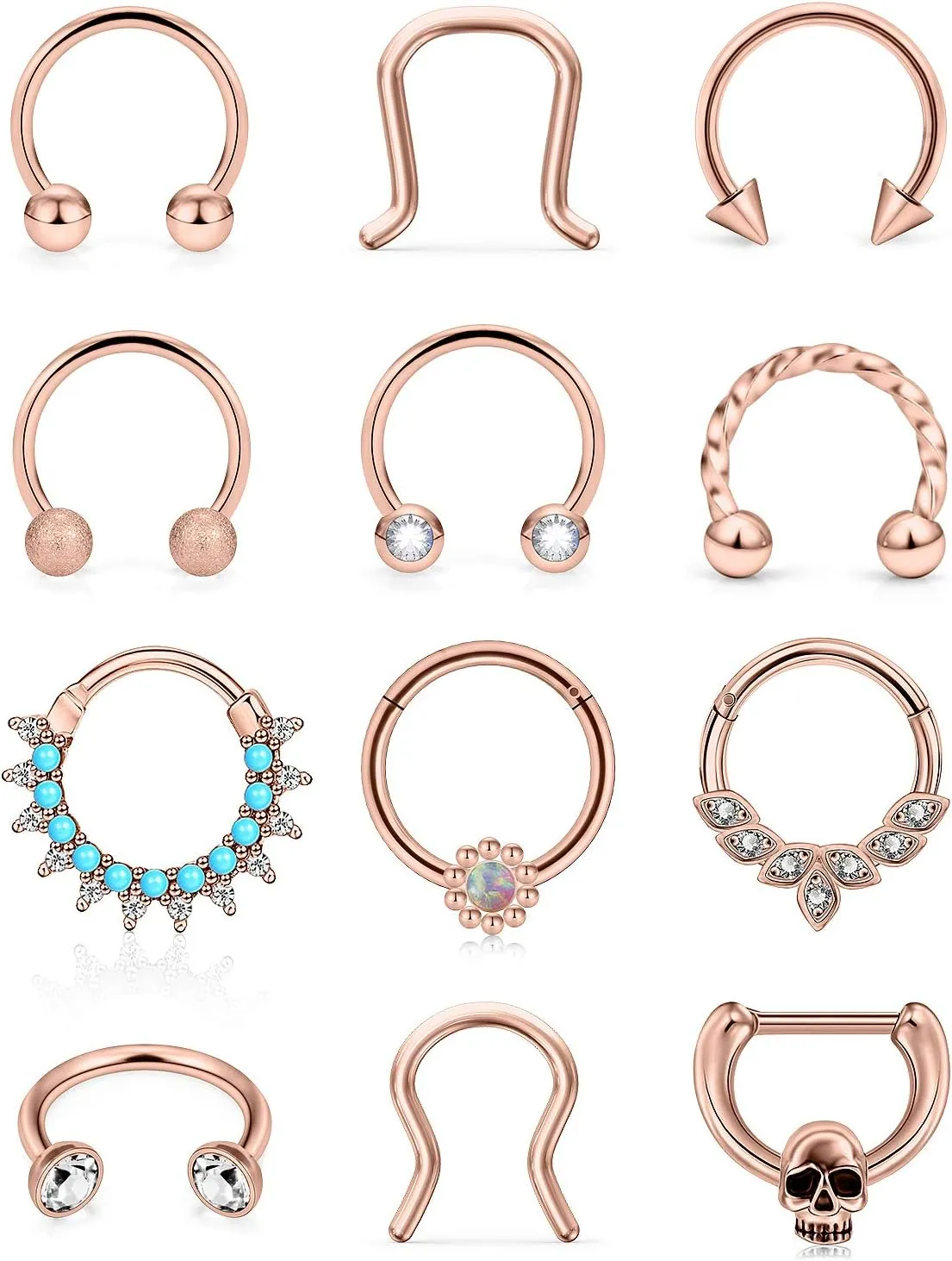 Vsnnsns Septum Ring 16G Stainless Steel Septum Piercing Jewelry Horseshoe Nose Ring Hoop Piercing Jewelry for Women Men 10mm Silver Black Rainbow Rose Gold