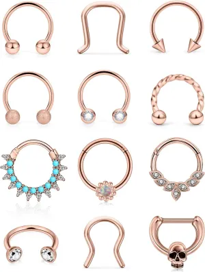 Vsnnsns Septum Ring 16G Stainless Steel Septum Piercing Jewelry Horseshoe Nose Ring Hoop Piercing Jewelry for Women Men 10mm Silver Black Rainbow Rose Gold