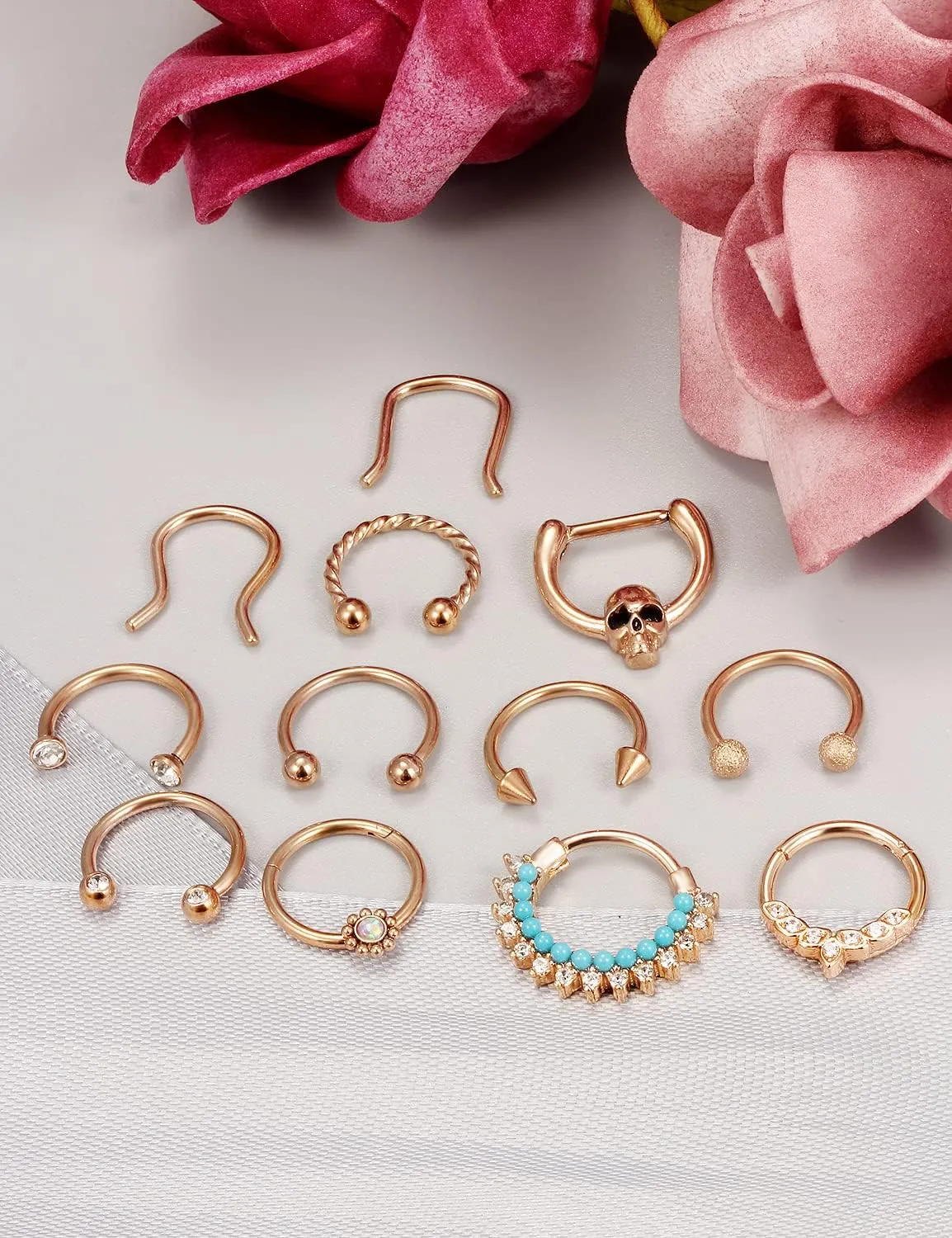 Vsnnsns Septum Ring 16G Stainless Steel Septum Piercing Jewelry Horseshoe Nose Ring Hoop Piercing Jewelry for Women Men 10mm Silver Black Rainbow Rose Gold