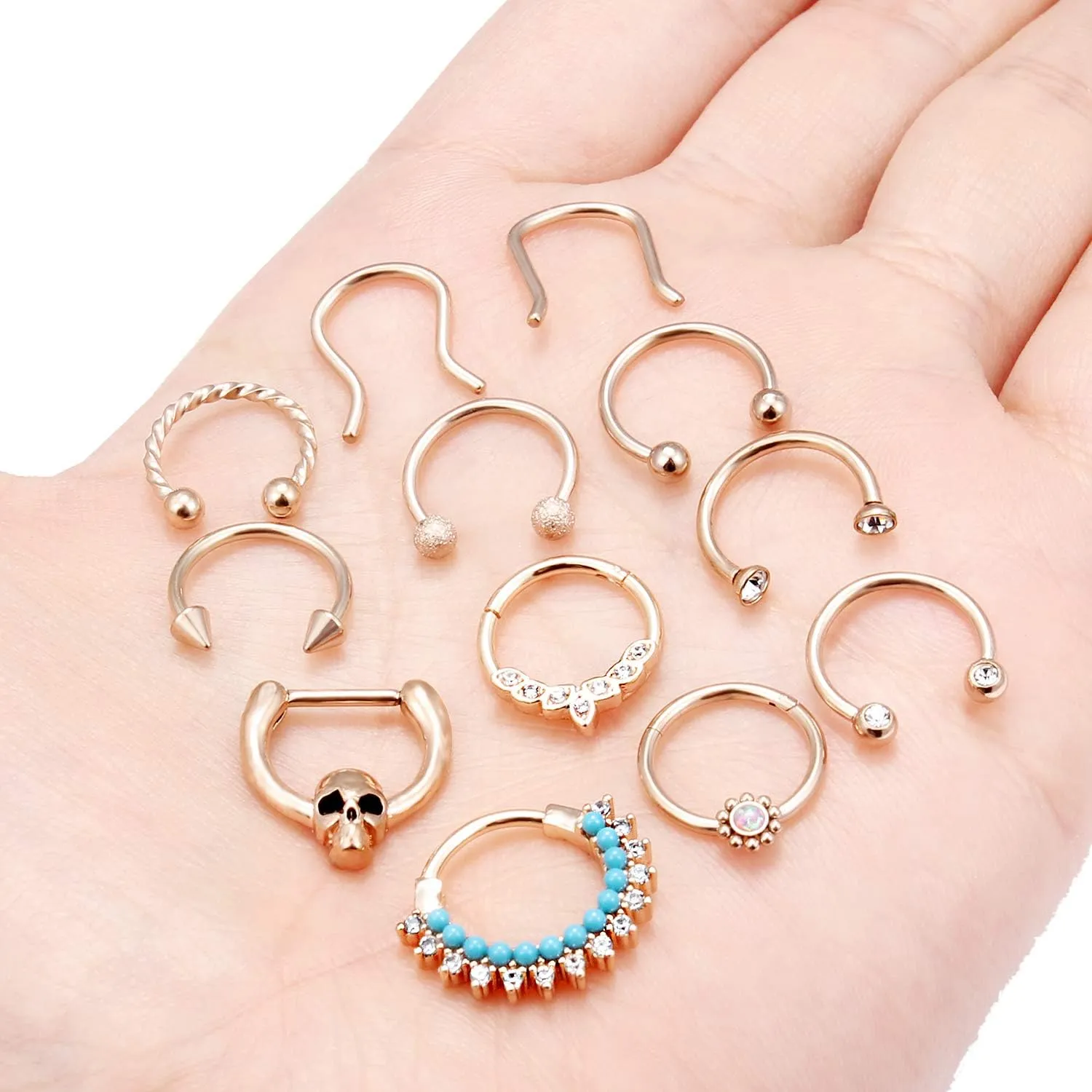 Vsnnsns Septum Ring 16G Stainless Steel Septum Piercing Jewelry Horseshoe Nose Ring Hoop Piercing Jewelry for Women Men 10mm Silver Black Rainbow Rose Gold