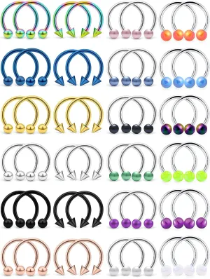 Vsnnsns Septum Ring 16G Stainless Surgical Steel Piercing Jewelry - Horseshoe Nose Ring, Snake Bite Lip Rings, Smiley, Daith, Rook Earrings for Women Men - 8MM 10MM 48pcs
