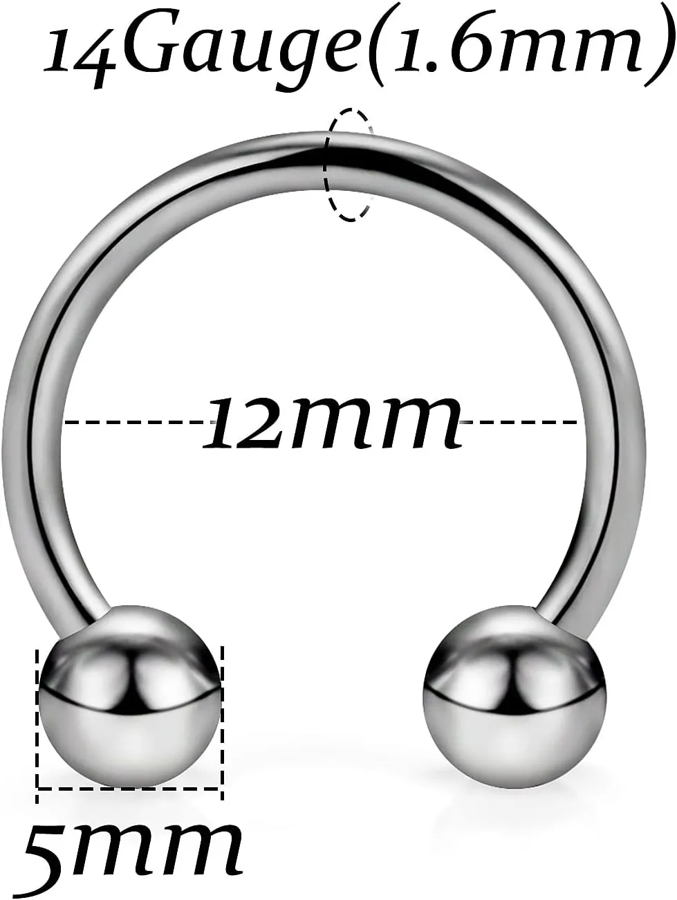 Vsnnsns Titanium Septum Rings 14G & 16G - Horseshoe & Snake Bite Piercing Jewelry for Women & Men - 8MM to 16MM