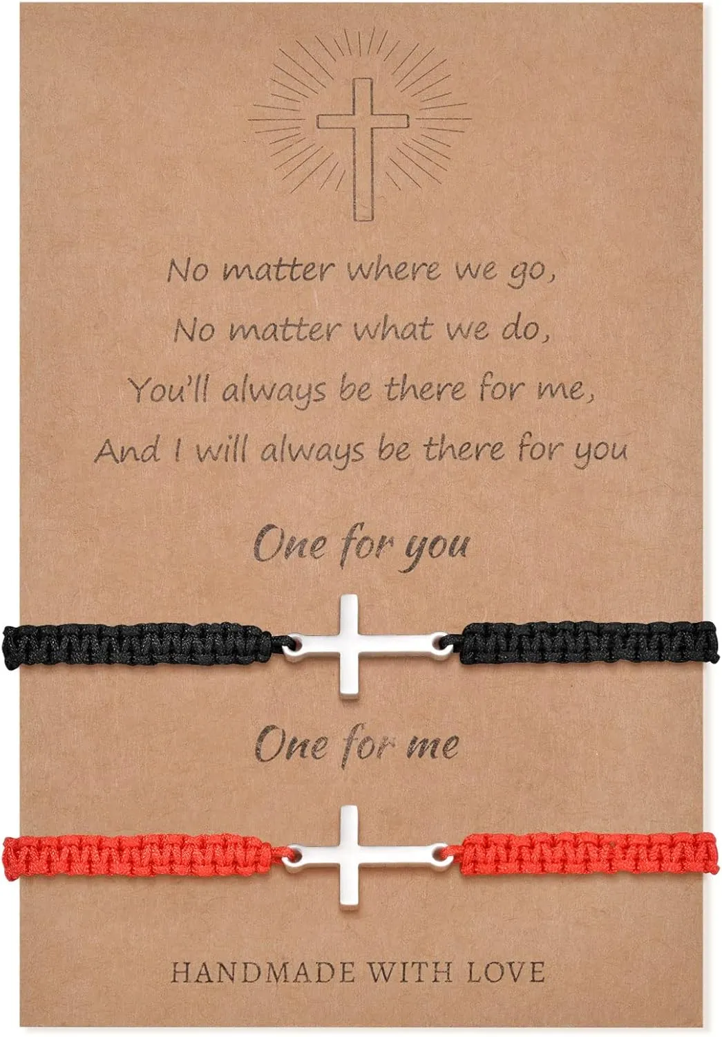 VU100 Cross Bracelets for Women Men Matching Couple Friendship Bracelets Red/Black String Rope Braided Handmade Bracelet Holy Communion Baptism Confirmation Gifts for Girls Boys Family Friends