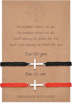 VU100 Cross Bracelets for Women Men Matching Couple Friendship Bracelets Red/Black String Rope Braided Handmade Bracelet Holy Communion Baptism Confirmation Gifts for Girls Boys Family Friends