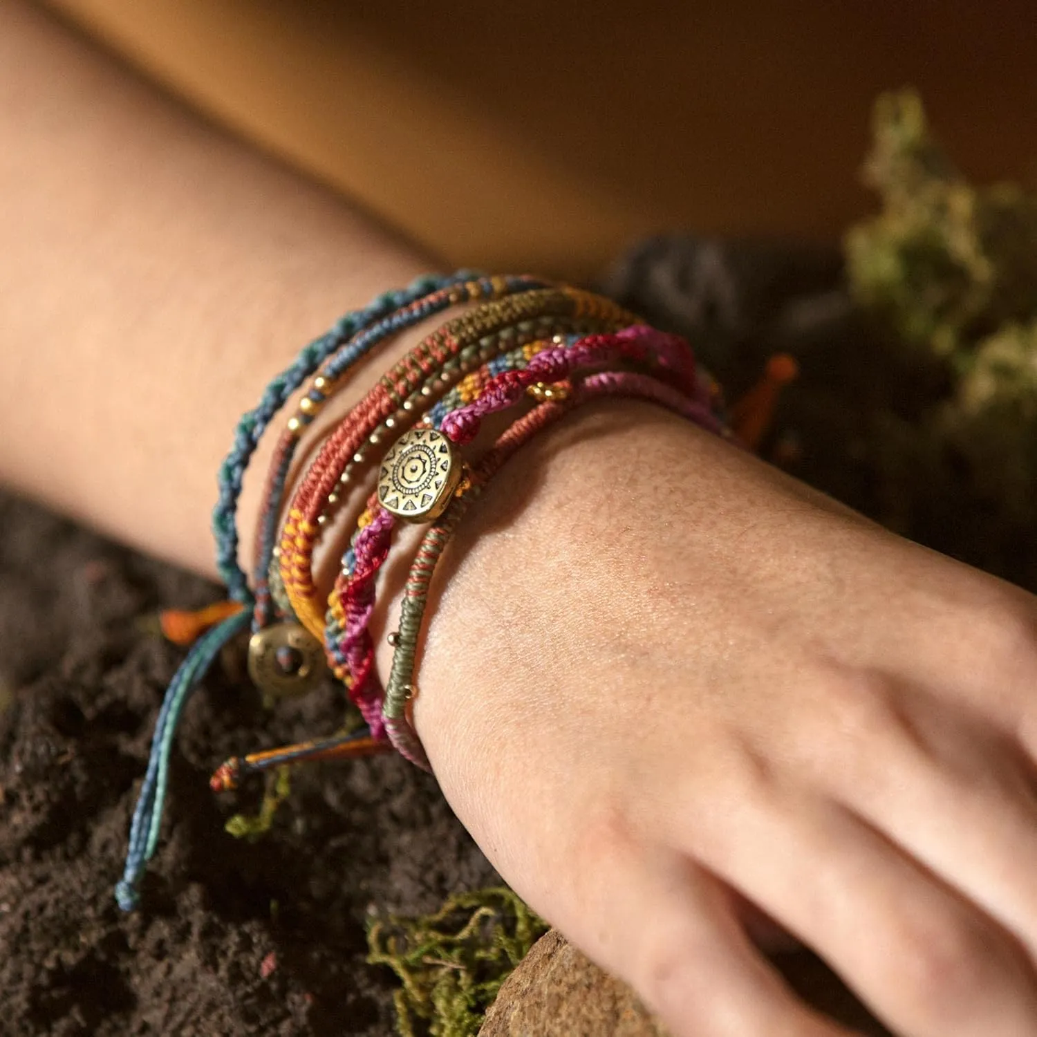 Wakami Earth Charm Bracelet | Women's Jewelry | bracelets for women & men | Trendy Beaded Bracelet Stack | Waterproof | Fair Trade | Braided