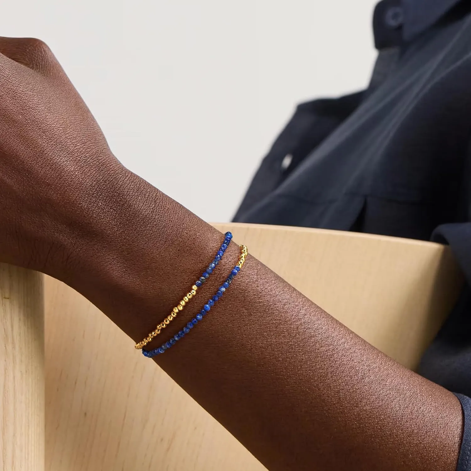 WEARON Gold Beaded Bracelets for Women Dainty Stackable Stone Beaded Mixed Layered Link Chain Adjustable 14K Gold Plated Boho Bracelets for Women