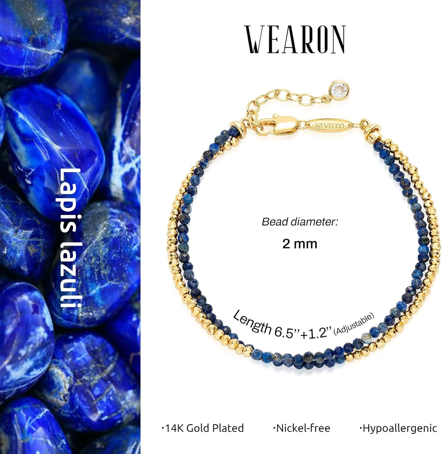 WEARON Gold Beaded Bracelets for Women Dainty Stackable Stone Beaded Mixed Layered Link Chain Adjustable 14K Gold Plated Boho Bracelets for Women