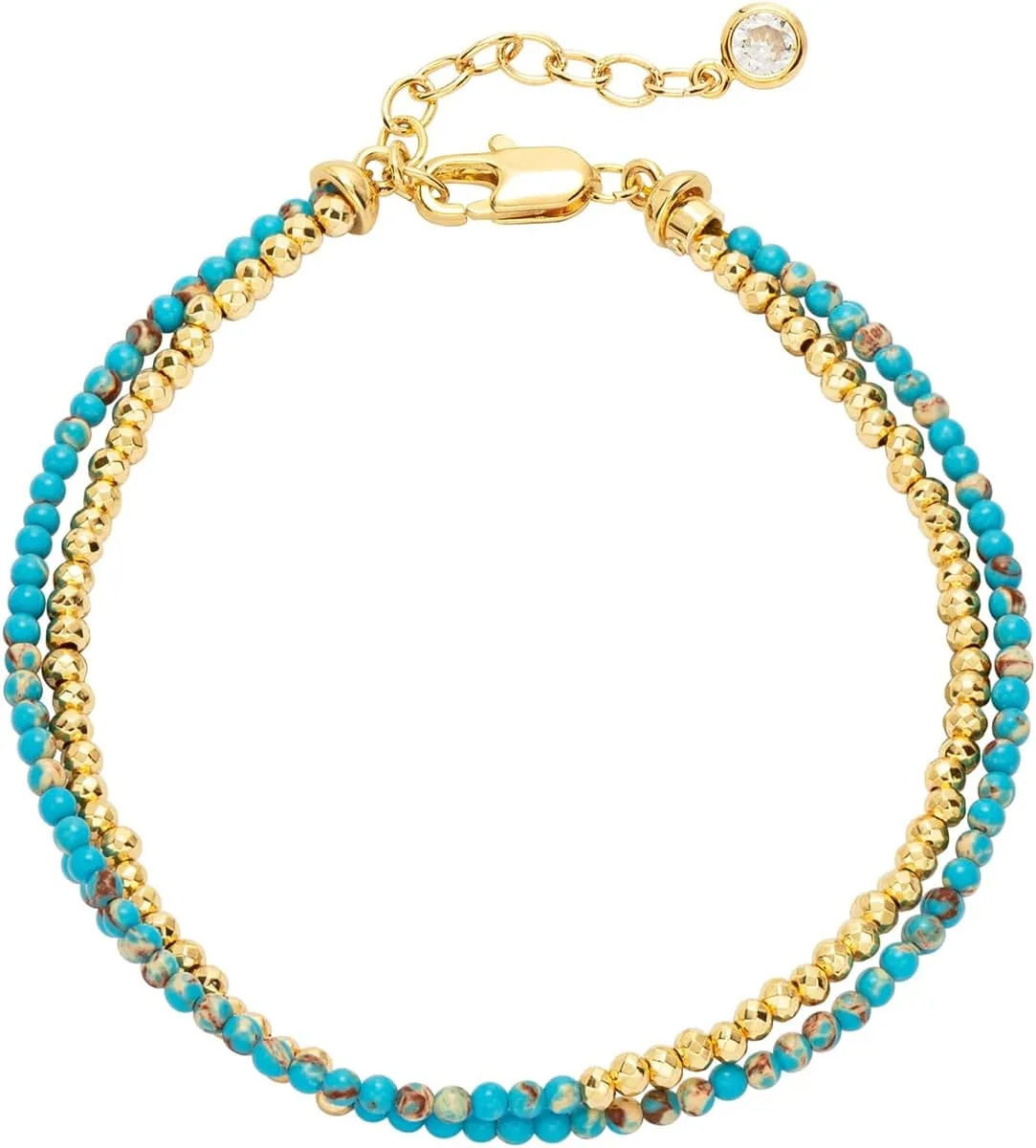 WEARON Gold Beaded Bracelets for Women Dainty Stackable Stone Beaded Mixed Layered Link Chain Adjustable 14K Gold Plated Boho Bracelets for Women