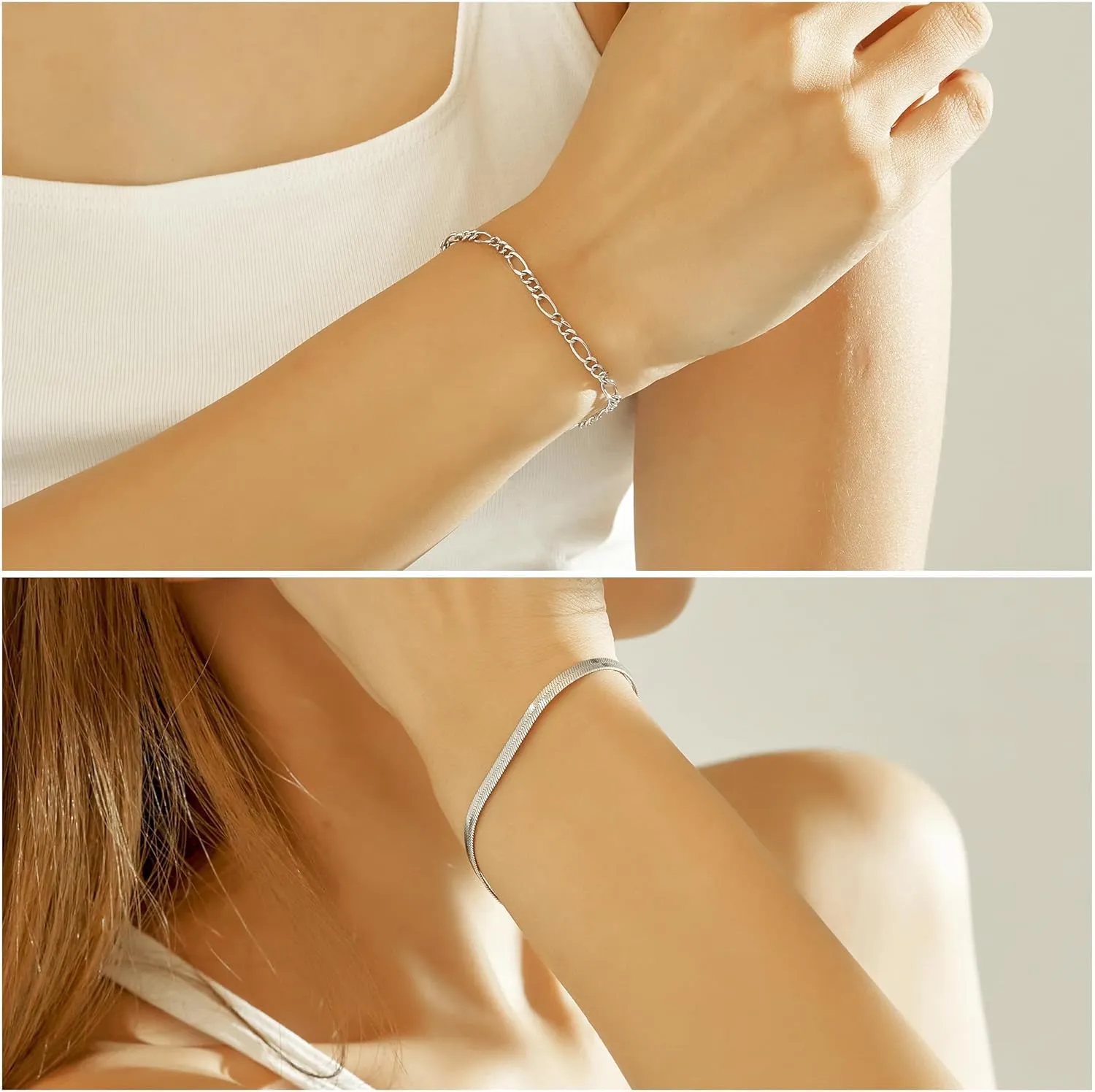 Wgoud Waterproof Gold Bracelets for Women Trendy, Dainty 14K Real Gold Plated Fashion Stackable Bracelet Sets for Women Thin Cuban Link Paperclip Chain Bracelets Layered Gold Jewelry Sets Gifts for Womens