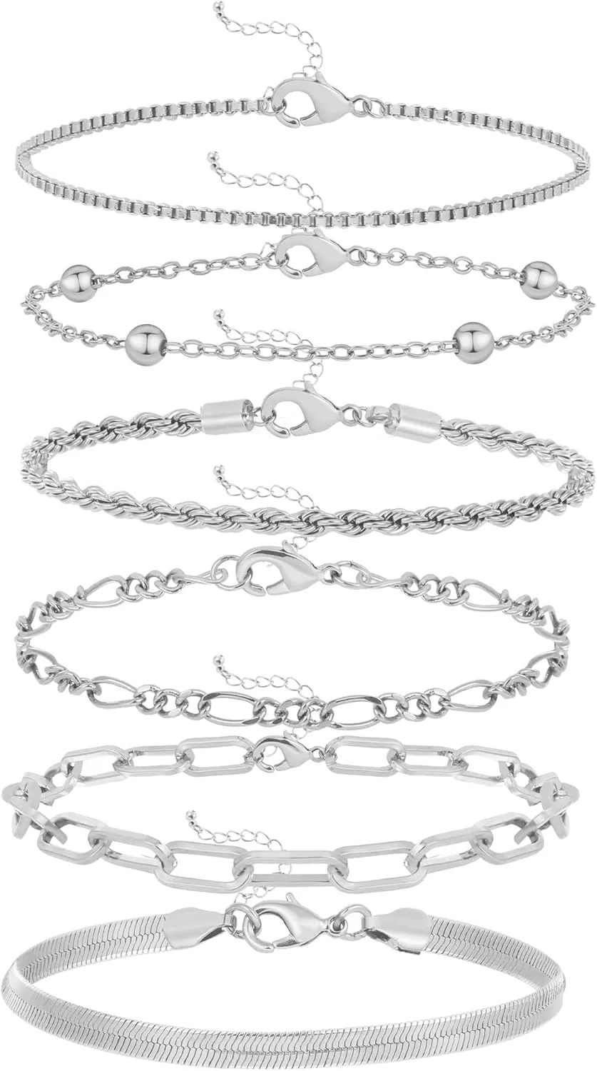 Wgoud Waterproof Gold Bracelets for Women Trendy, Dainty 14K Real Gold Plated Fashion Stackable Bracelet Sets for Women Thin Cuban Link Paperclip Chain Bracelets Layered Gold Jewelry Sets Gifts for Womens