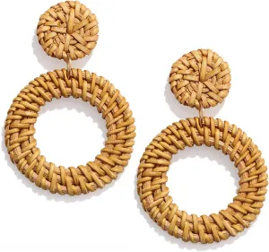 Wicker Earrings Lightweight Woven Rattan Earrings Bohemia Handmade Straw Braided Drop Dangle Earrings for Women Girls