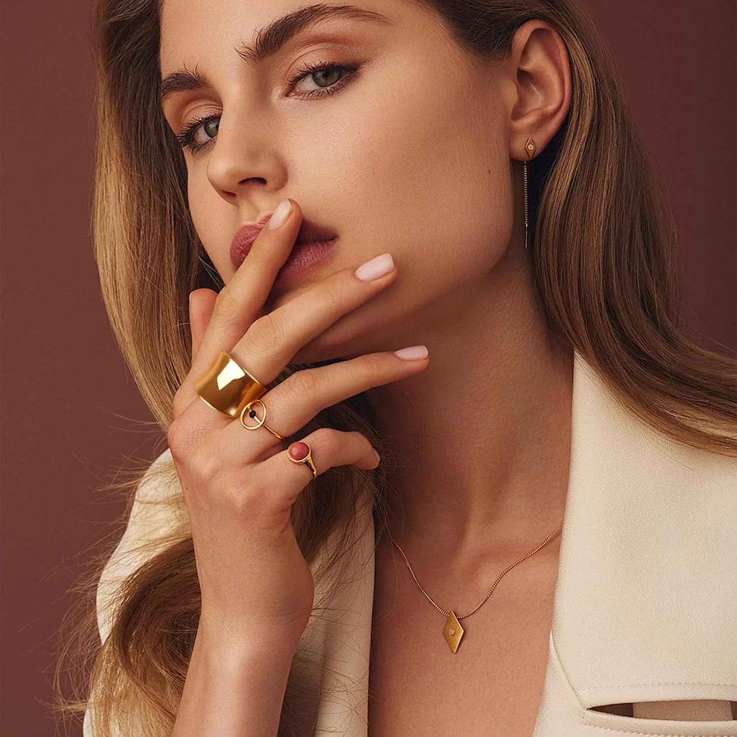 Wide Statement Band Rings for Women and MenHigh 14K Gold Plated Polish Large Thumb Index Full Finger Rinds Size 6-11Gold and Silver