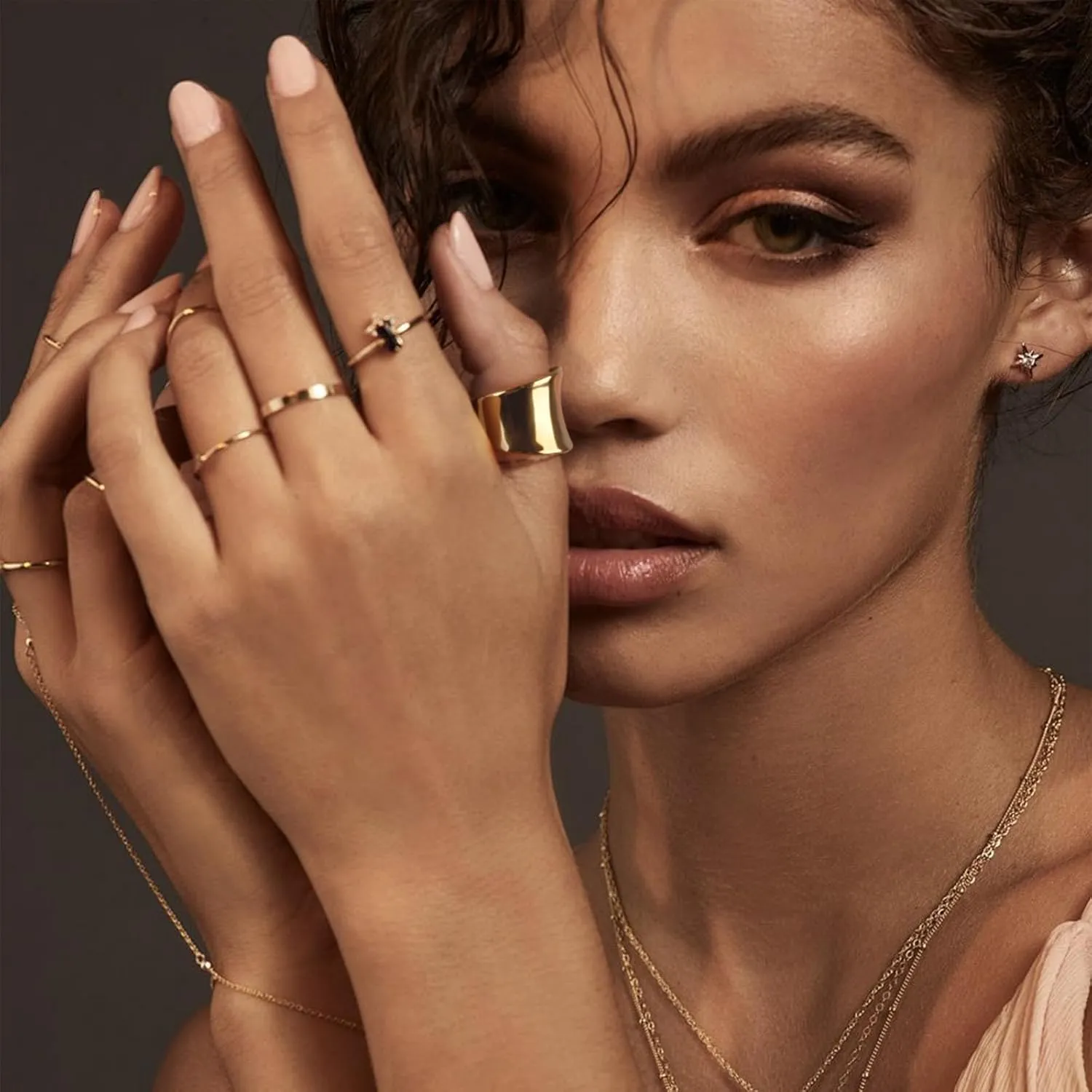 Wide Statement Band Rings for Women and MenHigh 14K Gold Plated Polish Large Thumb Index Full Finger Rinds Size 6-11Gold and Silver