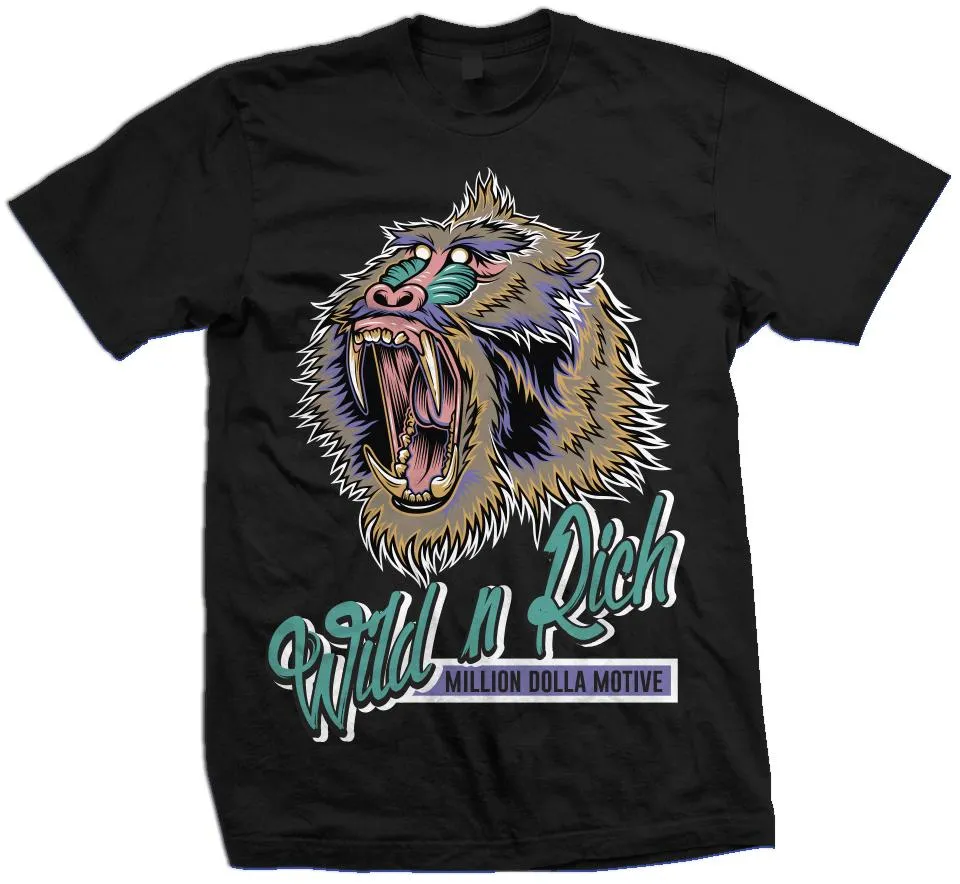 Wild N Rich -  Hyper Jade/ Bleached Coral/ Space Purple on Black T-Shirt
