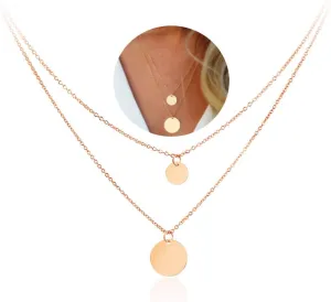 WLL Bohemia Double Gold Layered Chain Necklace Dainty Disc Round Sequin Coin Necklace for Women Simple Choker Jewelry Gift