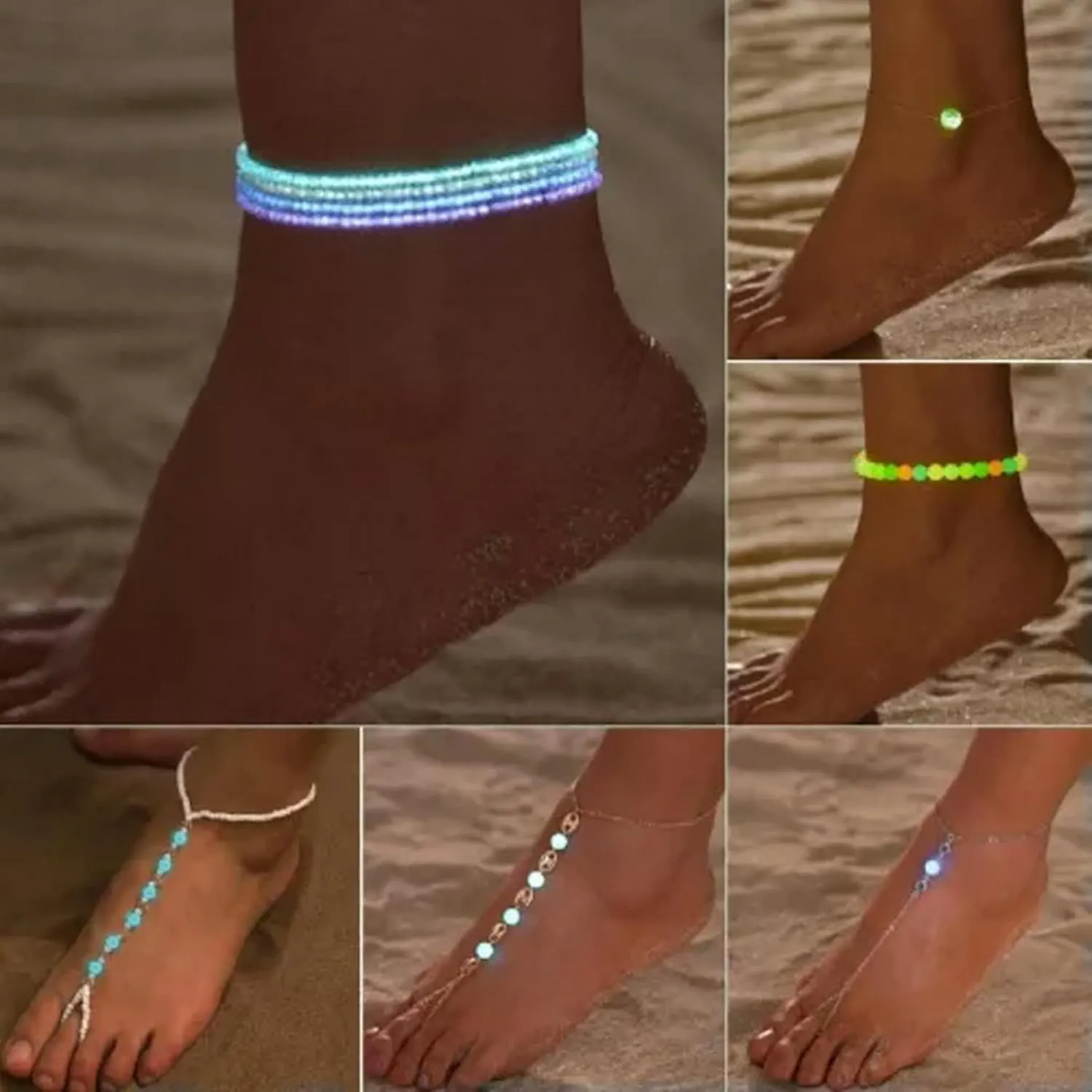 Women Glow in The Beads Bracelet Anklet Foot Chain Beach Party Jewelry-#7