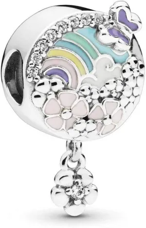Women's Flowers Butterfly Charm for Bracelets Floral Watering Can Rainbow Sterling Silver Dangle Charm for Girls Sister Birthday Gift, Sterling Silver, No Gemstone