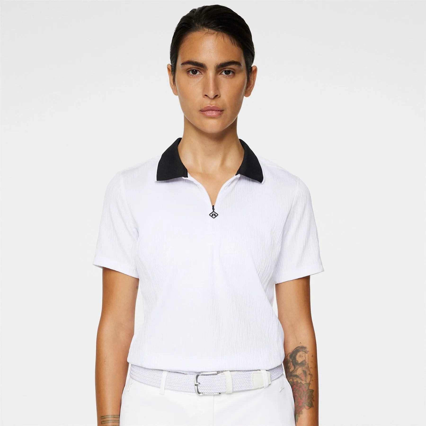 Womens Izara Wave Rib Jersey Polo White - AW24