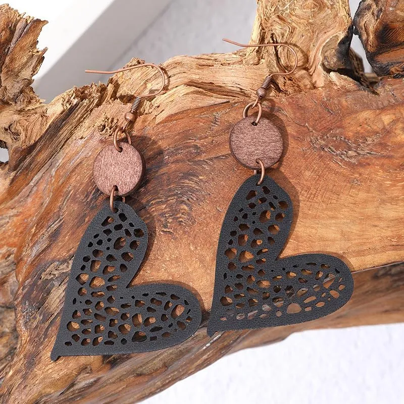 Wooden Round Geometric Earrings Retro Hollow Out Circle Earrings Big Lightweight Statement Jewelry Suitable for Women