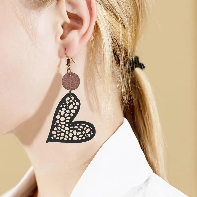 Wooden Round Geometric Earrings Retro Hollow Out Circle Earrings Big Lightweight Statement Jewelry Suitable for Women