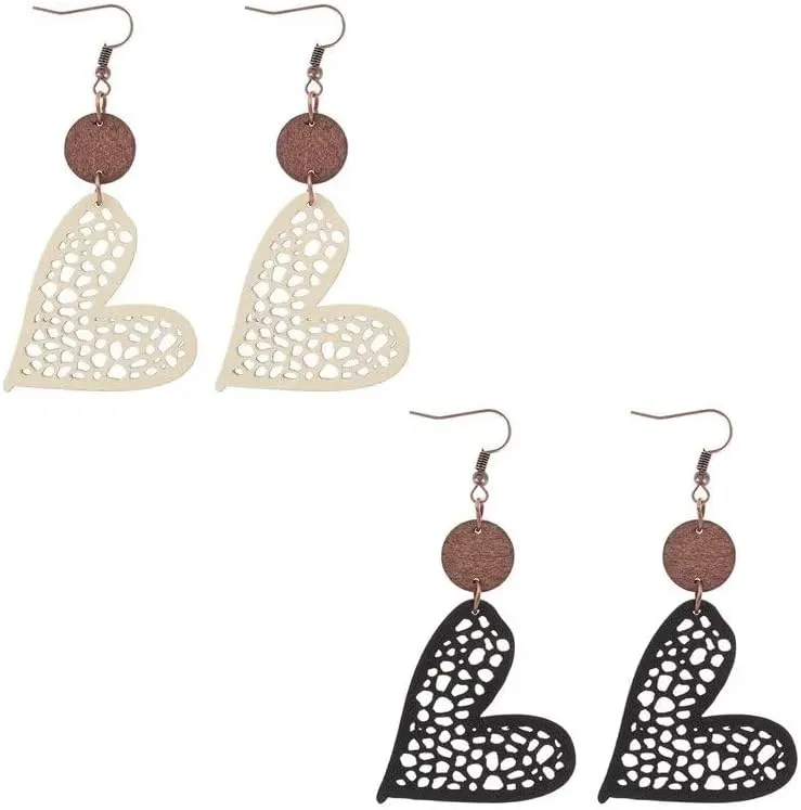 Wooden Round Geometric Earrings Retro Hollow Out Circle Earrings Big Lightweight Statement Jewelry Suitable for Women