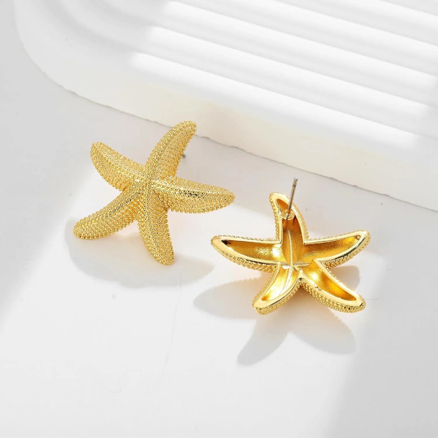 WOWORAMA Chunky Gold Stud Earrings - Seashell Starfish Vintage Boho Ocean Sea Scallop Shell Statement Earrings