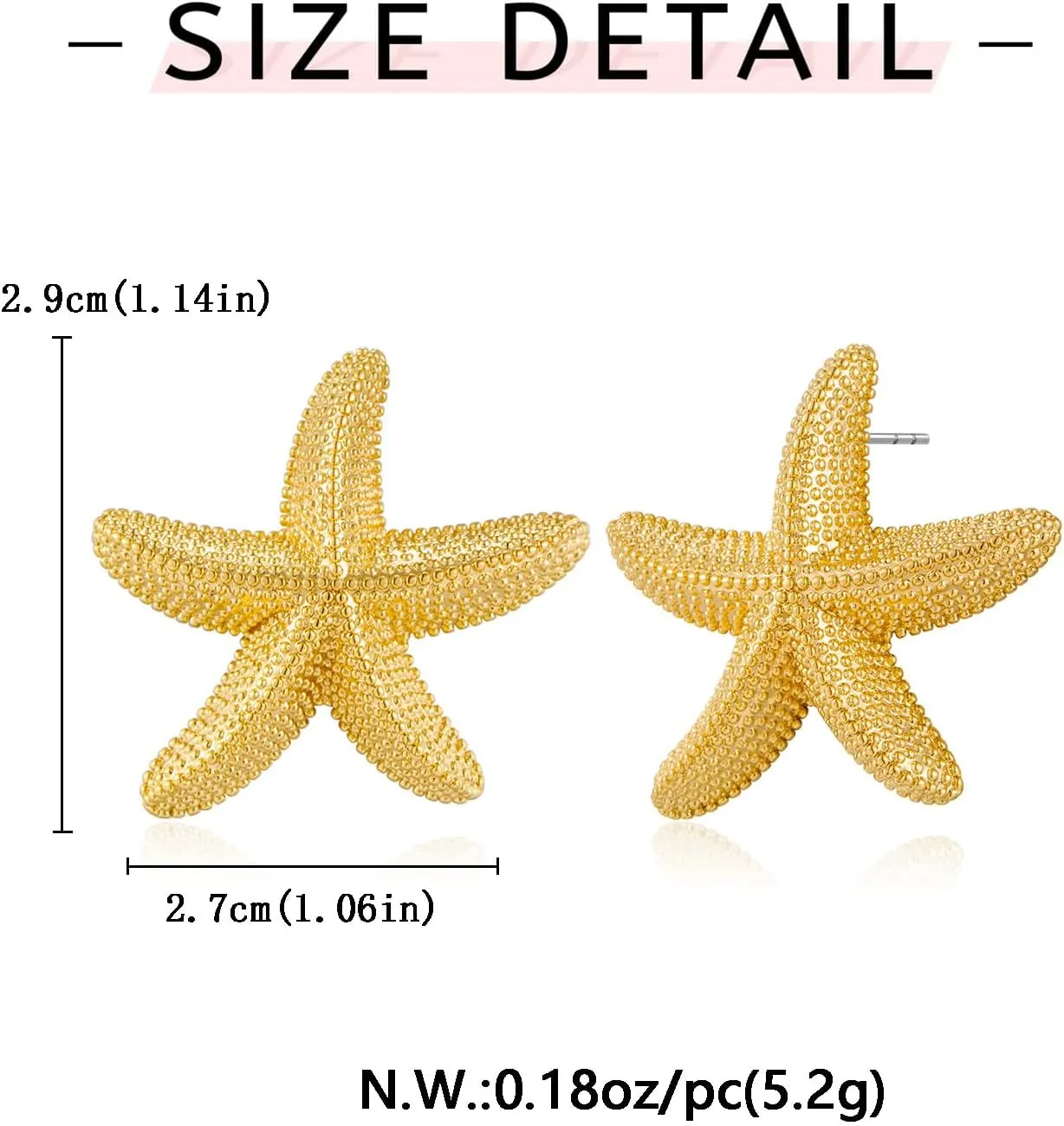 WOWORAMA Chunky Gold Stud Earrings - Seashell Starfish Vintage Boho Ocean Sea Scallop Shell Statement Earrings