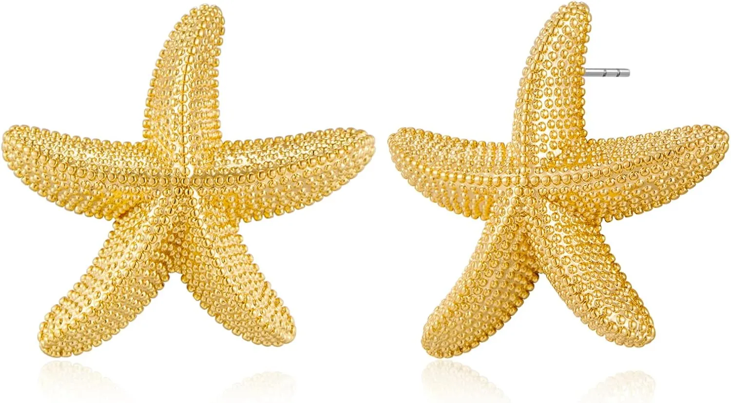 WOWORAMA Chunky Gold Stud Earrings - Seashell Starfish Vintage Boho Ocean Sea Scallop Shell Statement Earrings
