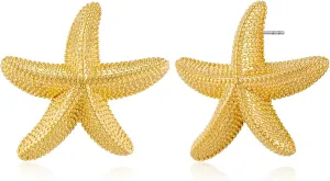 WOWORAMA Chunky Gold Stud Earrings - Seashell Starfish Vintage Boho Ocean Sea Scallop Shell Statement Earrings