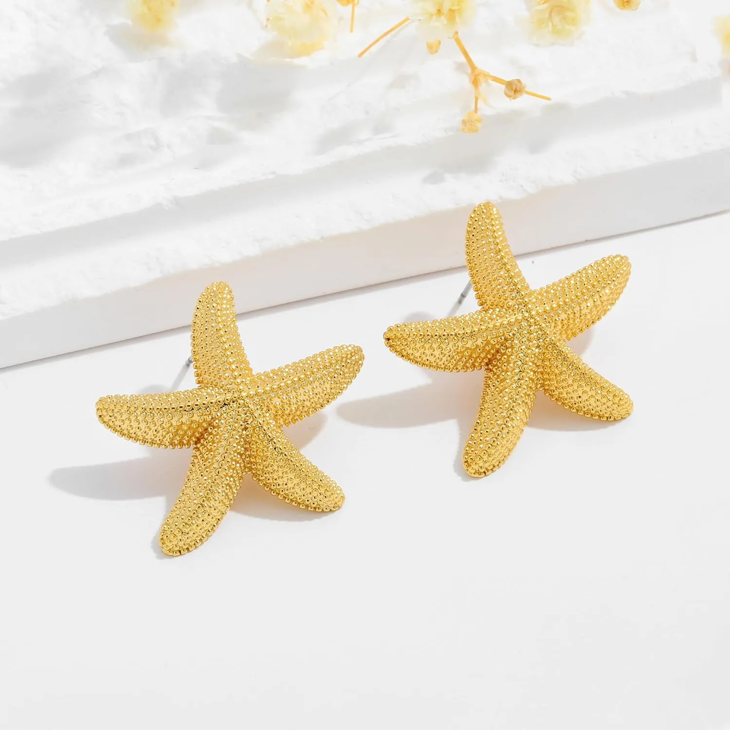 WOWORAMA Chunky Gold Stud Earrings - Seashell Starfish Vintage Boho Ocean Sea Scallop Shell Statement Earrings