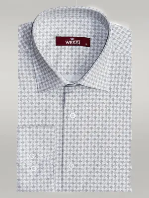 WSS Houndstooth Pattern Slim Fit Ecru Men Shirt  - Singen