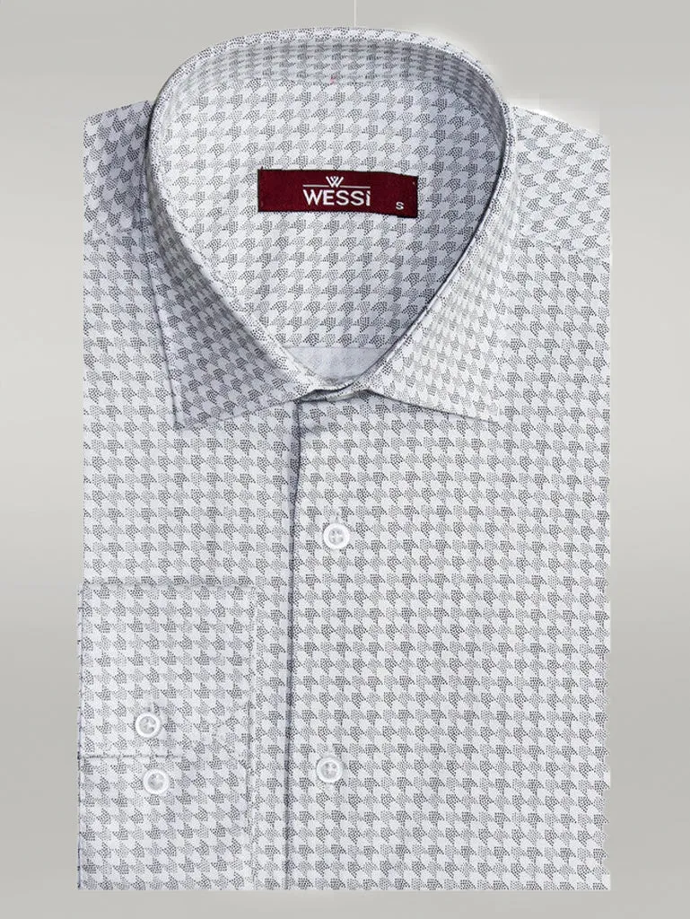WSS Houndstooth Pattern Slim Fit Ecru Men Shirt  - Singen