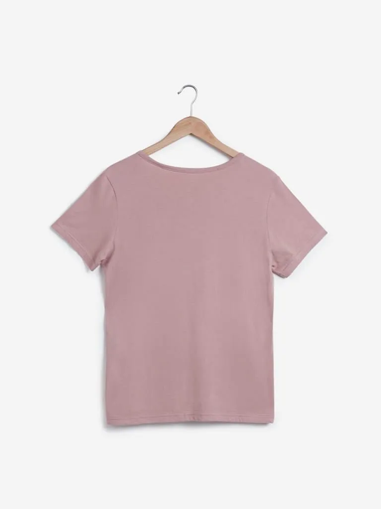 Wunderlove Light Brown Text Design T-Shirt