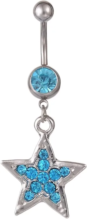 Wycian Belly Piercing Jewelry, Steel Piercing Jewelry Cubic Zirconia Lake Blue Star 5G for Women Girls Body Piercing Jewelry